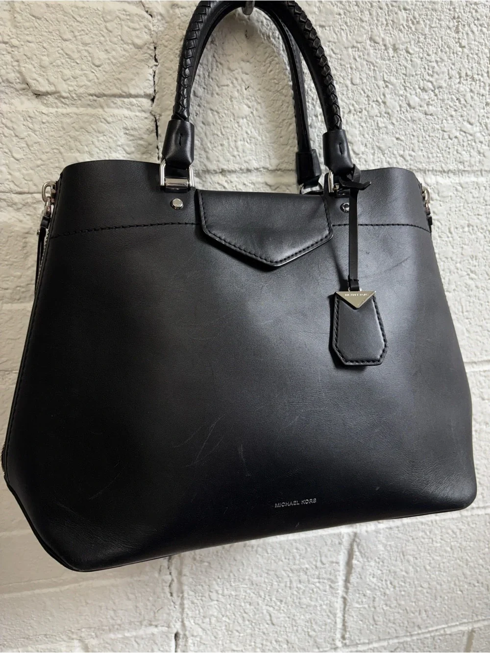 Michael Kors Blakely Black Leather Braided-Handle Tote